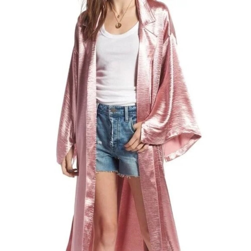Treasure & Bond Satin Duster OS Kimono Jacket Robe Swim Cover NWT Slits 6899
